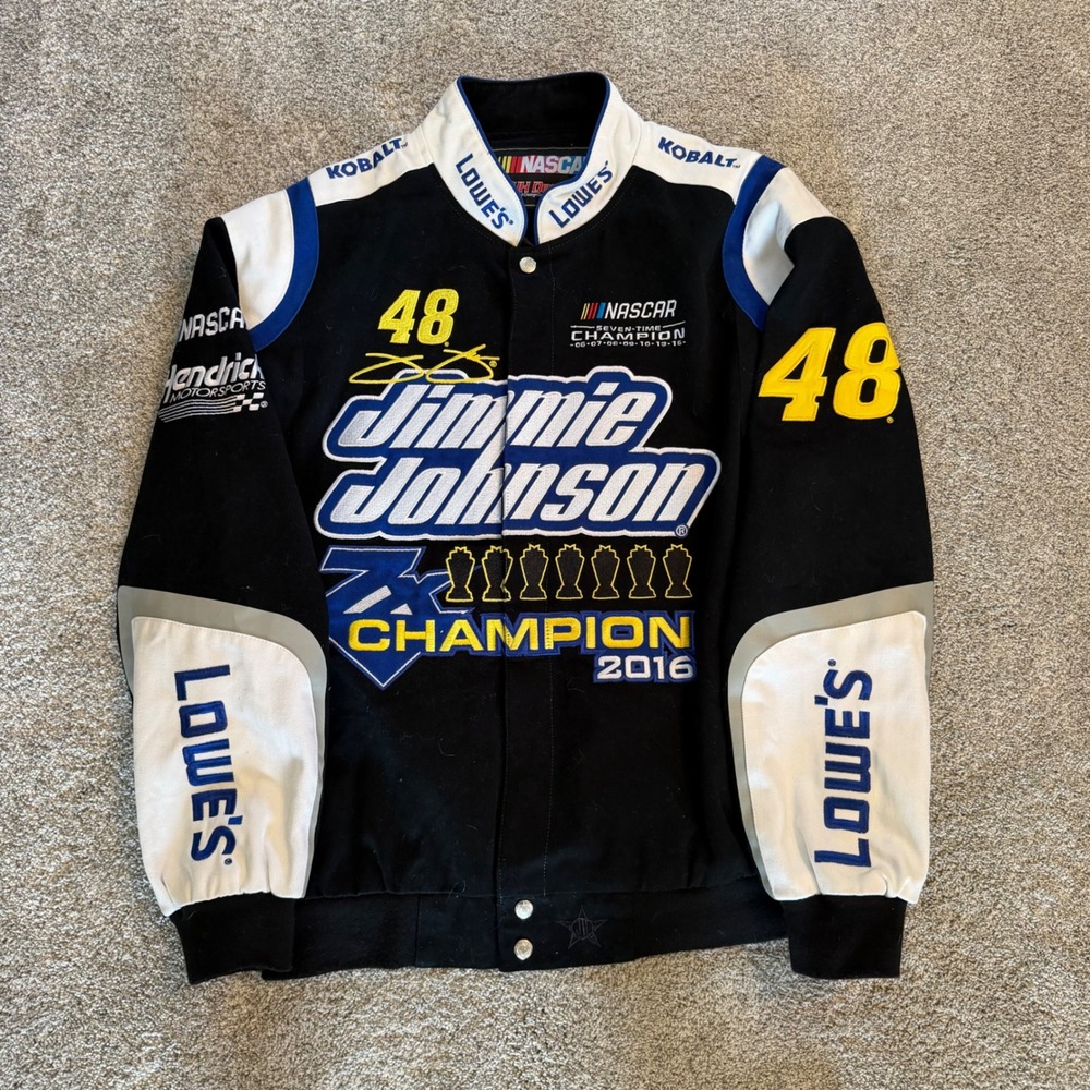 JH Design NASCAR Jimmie Johnson 2016 7-Time Champion Racing Jacket Mens L Black